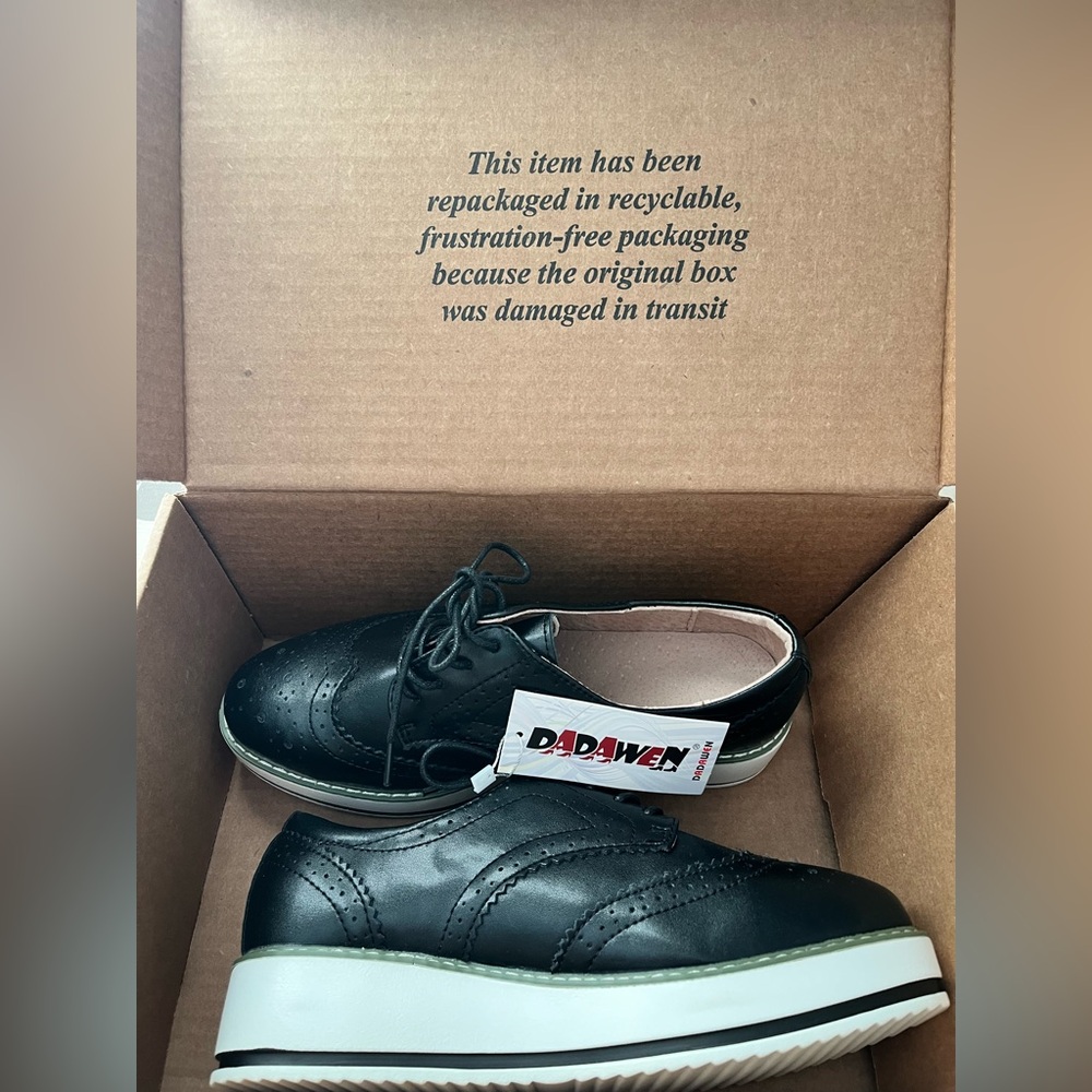 NWT Black Platform Oxford Shoes | Wingtip Brogue | Lace-Up | Women’s Size 8 - Picture 5 of 13